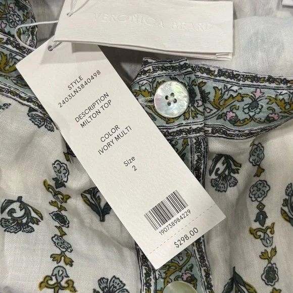 Veronica beard white floral Milton crop top boho coastal new 2 XS Spring Summer - Picture 6 of 8